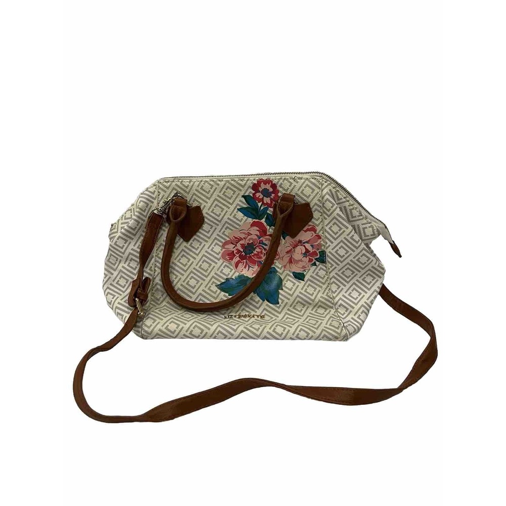 LIZ CLAIBORNE Satchel Handbag SHOULDER Crossbody Purse Floral Brown Leather